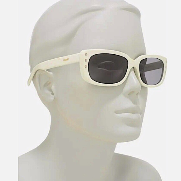 Celine CL40072i 25N Rock Rectangular Acetate Sunglasses, White/Gray - Picture 1 of 7